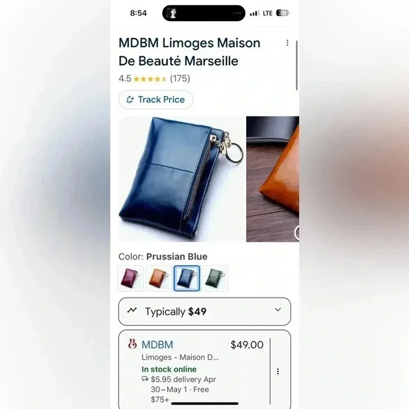 MDBM UK Maison de Beaute Marseilles LIMOGES Small Wallet Prussian Blue MSRP $49 - Picture 2 of 15